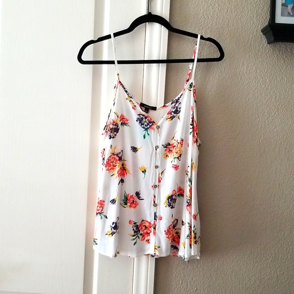 Floral  flowy button up tank top blouse
